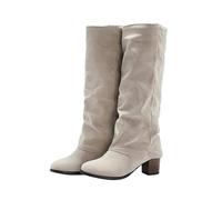 Bottes hautes pour femme - Pliables - Bottes hautes pour femme - Avec talon - Bottes en cuir - Bottes longues pour cavalier - Bottes western pointues - Bottes hautes pour femme, Blanc., 43 EU