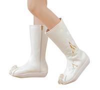 Bottes hautes pour femme sans talon - Bottes basses ethniques pour femme - Fermeture éclair latérale - Bottes longues de transition avec fleurs - Chaussures traditionnelles - Chaussures à enfiler