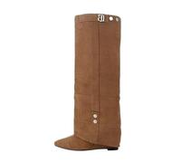 Bottes hautes pour femmes avec talon carré modèles rétro et médiévaux pour un style habillé et transitionnel (Brown, 41)
