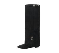 Bottes hautes pour femmes avec talon carré modèles rétro et médiévaux pour un style habillé et transitionnel (Black, 39)