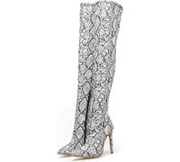 Bottes Hautes pour Femmes, Cuissardes Sexy Bout Pointu Serpent Imprimé Slim Talon Haut Confortable Fête, Serpentine, 37 EU