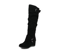 Bottes Hautes Rétro À Talons Compensés,Boots Élégantes À Tige Longue for Femmes Avec Boucle,bottes Chaudes À Enfiler En Daim D'hiver,Boots De Neige En Plein Air,chaussures De Fête ( Color : Black , Si
