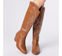Bottes hautes style western marron à enfiler avec broderie, esprit forestier, mo hiver nouveau EUR36,EUR37,EUR38,EUR39,EUR40,EUR41,EUR42,EUR43UnicoloreMicrofiber