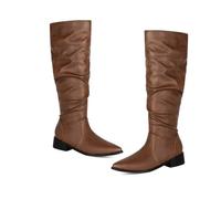 Bottes Hautes Western pour Femmes À Bout Pointu avec Fermeture Éclair | Bottes Chevalier Montantes Jusqu'au Genou À Plat, Bottes Longues Pour Tenues, Jours De Bureau, Shopping, Voyage