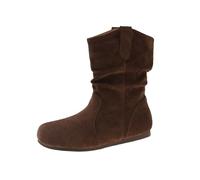 Bottes Helsea pour femme - Printemps été automne - Style rétro - En cuir souple - Bout rond - Fond plat - Talon plat - En daim plissé - Petites bottes simples pour femme - Taille 4, café, 36.5 EU