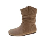 Bottes Helsea pour femme - Printemps été automne - Style rétro - En cuir souple - Bout rond - Fond plat - Talon plat - En daim plissé - Petites bottes simples pour femme - Taille 4, beige, 37 EU
