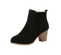 Bottes Hiver Femme Chaud, Bottines Chelsea Femme à Talons Chunky Daim Bottes de Moto Classique Zipper Chaussures Escarpins Pas Cher A La Mode