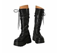 Bottes jusqu'au mollet avec talon compensé, style punk moto, bottines à lacets tendance, chaussures mi-mollet confortables pour la vie quotidienne, les fêtes, les festivals - Combinables