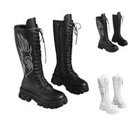 Bottes larges pour femme avec talon au-dessus du genou, bottines à lacets pour femme, bottines plates, antidérapantes, talon bloc, bottines longues, vertes, bottes en cuir, élégantes et imperméables