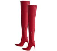Bottes Longues au-Dessus du Genou, Bottes Cuissardes Droites pour Femmes, Bout Pointu, Talons Aiguilles Hauts, Fermeture éclair latérale, Bottes pour Femmes, Bottes Confortables,Rouge,43 EU