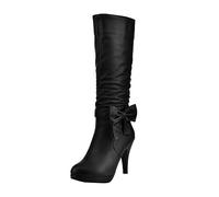 Bottes Longues du Genou Longues Genou arcs Talon épais Bottes à Talons Hauts Chaussures en Cuir Chaussures Hiver Boots Élégant Mode Hauts (Black, 38)