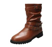 Bottes longues en caoutchouc pour femmes Noir Couleur unie Boucle de ceinture en froissé avec Talon épais et Bottes moyennes à la mode Festival Bottes en caoutchouc Femmes Rose Blanc Confortable