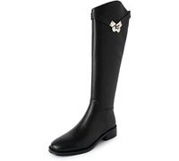 Bottes Longues Femme Style Britannique Cent Bottes Hautes Talon épais Serrure Boucle Tête Ronde Bottes en Cuir Automne Et Hiver Casual Mode Chevalier Bottes, Black, 5 UK
