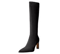 Bottes longues pointues pour femme - Doublure élégante - Imperméables - En daim - Confortables - En cuir synthétique - Légères - Avec talon fin, Noir , 37 EU