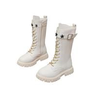 Bottes Longues Pour Enfants Bottines Fille élégant Botte à Lacets Enfant École à Lacets Avec Fermeture Éclair Bottine Montantes Élégantes pour Filles Bottes et Bottines (04 White , 28.5 Little Child)