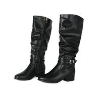 Bottes Longues pour Femmes À Fermeture Éclair, Bout Rond, Petit Talon | Bottes En Cuir À Enfiler, Bottines Décontractées Jusqu'au Genou, Bottes Mi-Mollet Style Inspiré De L'équitation
