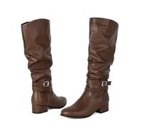 Bottes Longues pour Femmes À Fermeture Éclair, Bout Rond, Petit Talon | Bottes En Cuir À Enfiler, Bottines Décontractées Jusqu'au Genou, Bottes Mi-Mollet Style Inspiré De L'équitation