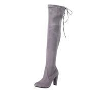 Bottes longues pour femmes avec talon haut et pointe fine design élégant -dessus du genou et laçage ajustable à l'arrière pour un style moderne et sophistiqué (Grey, 42)