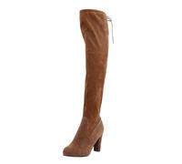 Bottes longues pour femmes avec talon haut et pointe fine design élégant -dessus du genou et laçage ajustable à l'arrière pour un style moderne et sophistiqué (Brown, 39)