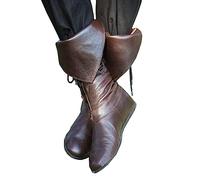 Bottes médiévales - 1 paire de bottes en cuir synthétique - Bottes Renaissance médiévale Cosplay Halloween - Bottes en cuir de chevalier gothique - Bottes mi-mollet pour homme - pour cosplay (43)