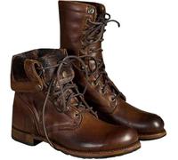 Bottes médiévales en cuir PU - Bottes d'équitation rétro pour homme - Bottes de chevalier steampunk à lacets - Bottes d'équitation courtes pour homme - Chaussures décontractées de plein air - Marron