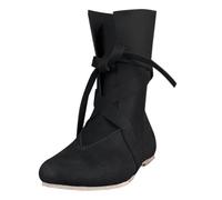 Bottes médiévales plates à bout rond avec sangles, bottes d'équitation mi-mollet pour homme, résistantes à l'usure, anti-rayures, chaussures de style Ranch pour les occasions de marche boueuses, Noir