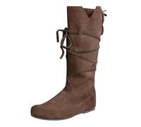 Bottes médiévales pour femme, bottines en cuir, style Renaissance, unisexes, à enfiler, style viking, en cuir synthétique, pour Halloween, steampunk, western, rétro, style western, marron, 38 EU