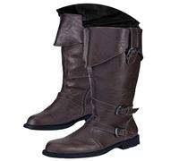 Bottes Médiévales pour Homme - Bottes Mi-Mollets - Botte de Cosplay à Talon Bas - Bottines pour Halloween, Fêtes Costumées, Apparitions - Chaussures de Camp pour Homme