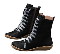 - Bottes mi-hautes, décontractées, à enfiler, bottines plates, chaussures de randonnée confortables pour la vie quotidienne, l'extérieur, les voyages, les fêtes, sans talons, Noir , 36 EU
