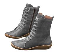 - Bottes mi-hautes, décontractées, à enfiler, bottines plates, chaussures de randonnée confortables pour la vie quotidienne, l'extérieur, les voyages, les fêtes, sans talons, gris, 43 EU