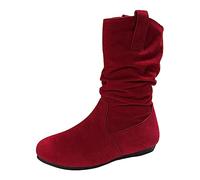 Bottes mi-Mollet à Manches mi-Mollet en à Bout Rond à la Mode pour Dames Mini Jupe Hiver Bottine Daim