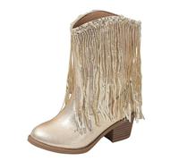 Bottes mi-mollet à paillettes pour filles - Coupe en V - Bout pointu - Talon bloc épais - Bottes de cowboy - Chaussures de princesse, doré, 30 EU