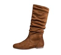 Bottes mi-mollet en daim plissé pour femme - Couleur unie - Taille 46, marron, 38.5 EU