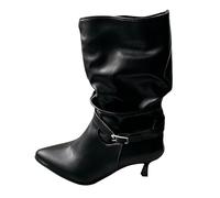 Bottes Mi-Mollet Femme en Simili Cuir, Bout Pointu, À Enfiler, Style Casual | La forme à enfiler garde une ligne épurée; cette botte femme se porte avec jean, robe ou jupe pendant l’automne-hiver.