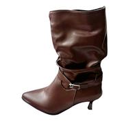 Bottes Mi-Mollet Femme en Simili Cuir, Bout Pointu, À Enfiler, Style Casual | La forme à enfiler garde une ligne épurée; cette botte femme se porte avec jean, robe ou jupe pendant l’automne-hiver.