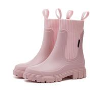Bottes mi-mollet imperméables et antidérapantes avec semelles épaisses, bottes de pluie pour femme avec soutien de la voûte plantaire, élastiques, imperméables, légères, antidérapantes, rose, 39 EU