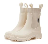 Bottes mi-mollet imperméables et antidérapantes avec semelles épaisses, bottes de pluie pour femme avec soutien de la voûte plantaire, élastiques, imperméables, légères, antidérapantes, blanc, 37 EU