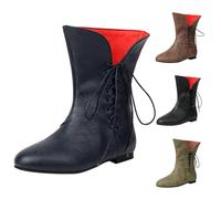 Bottes mi-mollet larges pour homme style western rétro à lacets Chaussures plates à talon bas Chaussures de marche confortables Chaussures de marche décontractées légères Bottines de cowgirl Cowboy
