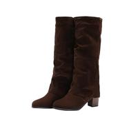 Bottes mi-mollet mi-mollet pour femme - Bottes de Noël d'hiver tendance pour femme avec talon large - Chaussures de marche chaudes pour femme - Bottes en cuir pour femme, marron, 36.5 EU