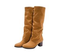 Bottes mi-mollet mi-mollet pour femme - Bottes de Noël d'hiver tendance pour femme avec talon large - Chaussures de marche chaudes pour femme - Bottes en cuir pour femme, jaune, 39.5 EU