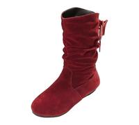 Bottes mi-mollet mollet pour femme - Antidérapantes - Bout rond - Confortables - Chaussures décontractées avec cordon de serrage - Pour l'extérieur - Automne/hiver - Usage quotidien, Rouge, 40.5 EU