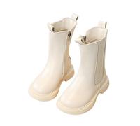 Bottes mi-mollet pour enfants en cuir avec fermeture éclair - Couleur unie - Confortables - Semelle antidérapante - Chaussures d'extérieur décontractées et respirantes pour mariage, école, fête, blanc