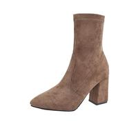 Bottes mi-mollet pour femme pour femme pour tous les jours - Pluie d'hiver - Talon bloc - En daim - Pour promener le chien les jours de pluie - Motard - Semelle épaisse à crampons - Boucle zippée