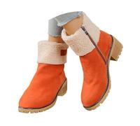 Bottes mi-mollet pour femme style rétro avec talon épais et fermeture éclair latérale bottines d'hiver en daim synthétique et décontractée confort quotidien (Orange, 43)