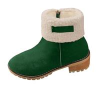 Bottes mi-mollet pour femme style rétro avec talon épais et fermeture éclair latérale bottines d'hiver en daim synthétique et décontractée confort quotidien (Green, 39)