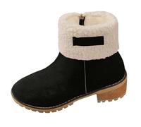 Bottes mi-mollet pour femme style rétro avec talon épais et fermeture éclair latérale bottines d'hiver en daim synthétique et décontractée confort quotidien (Black, 43)