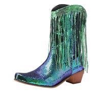 Bottes mi-Mollet pour Femmes à Talons Pointus modèle Nouveau avec décorations de Paillettes et Pompons Chaussures Confortables pour Un Style élégant (Green, 40)
