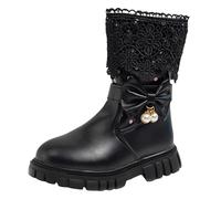 Bottes mi-mollet pour filles en velours coton élégantes hiver nouvelles tendances princesse confortables design mode enfantine (Black, 28 Little Child)