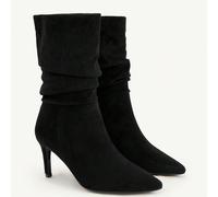 Bottes mi-mollet velours noir élégantes, à bout pointu, plissées, à talons hauts fins, confortables, tout-aller, idéales pour les sorties, le travail, Halloween, Noël, Thanksgiving, polyvalentes EUR36