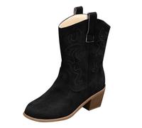 Bottes mi-mollets pour femme - Bottes de cowboy classiques avec talon - Style western - Grandes chaussures - Broderies - Talon bloc - Bottes antidérapantes pour femme, Noir , 43 EU